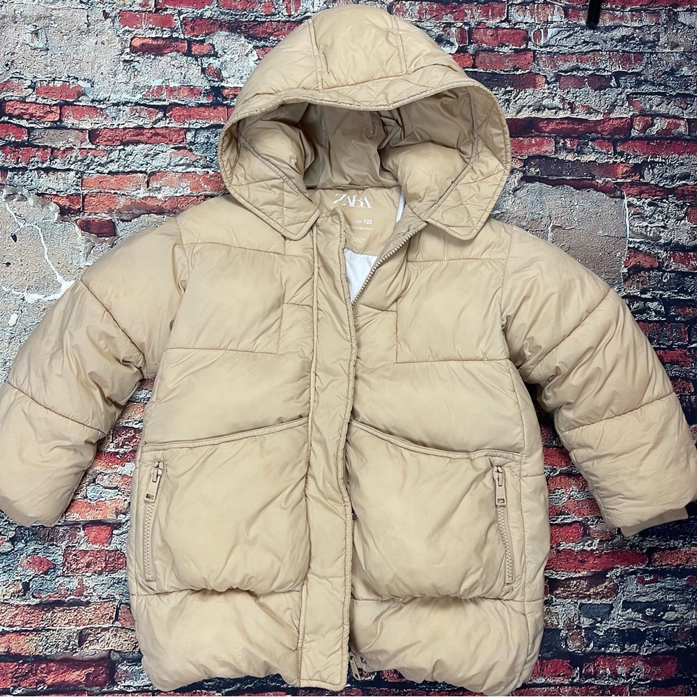 Zara Kids Tan Puffer Jacket with Hood